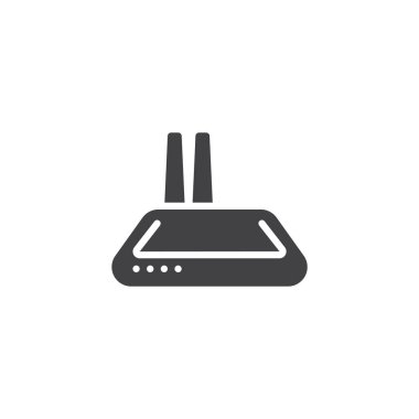 Kablosuz ağ yönlendirici katı kabartma simgesi. Antenleri ve sinyal dalgaları olan, kablosuz interneti sembolize eden bir vektör simgesi. Bağlantı görselleri için bir kabartma biçimi katı simge olarak mükemmel.