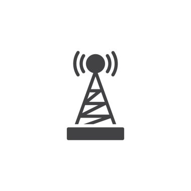 Hücre kulesi katı kabartma simgesi. Telekom kulesinin sinyal yayan cesur bir vektör ikonu. Bu kabartma tarzı katı simge bağlantı ve yayın için ideal bir semboldür..