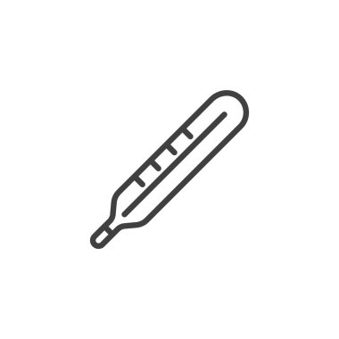 Geleneksel termometrenin çizgi simgesi. Bu ana hat vektör simgesi sağlık teşhisi ve tıbbi tedavide sıcaklık ölçümünü sembolize eder.