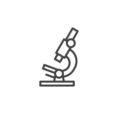 Mikroskobun çizgi vektör simgesi. Bu özet ikonu, sağlık hizmetlerinde bilimsel araştırmaları, laboratuvar analizlerini ve tıbbi teşhisleri sembolize eder..