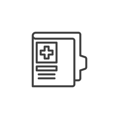 Tıbbi rapor çizgisi simgesi oluşturun. Çizgi vektör simgesi üzerinde haç olan bir pano gösterir, belgeleri ya da sağlık kayıtlarını sembolize eder. Doğrusal vektör tasarımında en küçük simge. Veri girişi için simge.