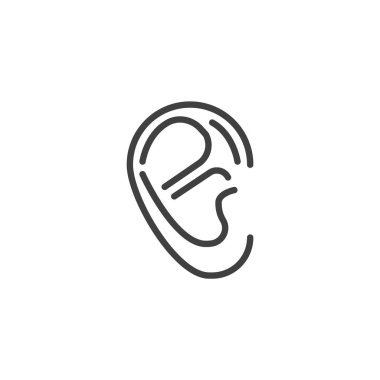 İnsan kulak çizgisi ikonu. İşitme, duyma ve işitme duyusunu temsil eden ana vektör simgesi. ENT, işitsel ve tıbbi temalar için anatomik sembol simgesi. Temiz vuruş vektörü simgesi.