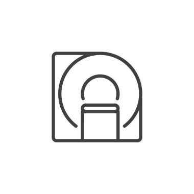 MRI tarama çizgisi simgesi. Teşhis için hastanelerde kullanılan manyetik görüntüleme cihazlarını gösteren ana hatlı vektör simgesi. Sağlık hizmetlerindeki teknolojiyi temsil eden temiz sembol simgesi. Vektör biçimi simgesi.