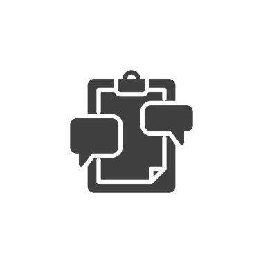 Geribildirim gözden geçirme panosu simgesi. Yorumları olan bir belgenin sembol sembolü. Bu katı simge bir sembol ve geri bildirim, inceleme ve değerlendirme simgesidir.