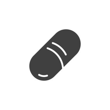 İlaç kapsülü katı simgesi. İlaç tedavisini temsil eden glyph vektör ikonu. Tıbbi işaret simgesi ilaç, uyuşturucu veya sağlıkla ilgili sembol amaçları için kullanışlı.