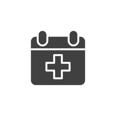 Tıbbi malzeme kutusu katı kabartma simgesi. İlk yardım kutusunu gösteren bir glifli vektör simgesi. Bu simge, acil sağlık hizmetleri ve tedavi erişimi için bir işaret ve sembol görevi görür.