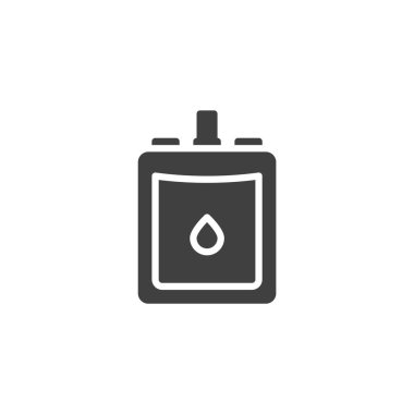 Serumdan sıvı terapi torbası katı bir ikon. Tıbbi infüzyon torbasını gösteren glifli bir vektör ikonu. Sağlık hizmetleri sembolü olarak kullanılıyor ve hidrasyon ve hastane tedavisi için imza atıyor..