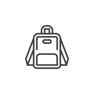 Okul sırt çantası çizgisi simgesi. Okul çantasının ön cepleri olan basit bir taslak ikon vektörü. Bu simge öğrenciler, öğrenim ve malzemeler için idealdir..