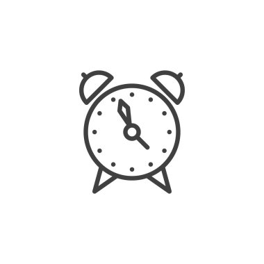 Alarm Saat çizgisi simgesi. Klasik bir alarm saatinin ana simge vektörü. Bu simge hatırlatıcılar, okul zamanlaması ve zamanlamalar için uygundur.