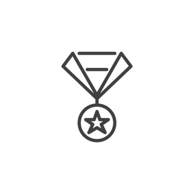 Yıldız çizgisi ikonlu madalya. Merkezi yıldızlı bir ödül madalyasının ana hatları. Bu simge başarı, onur ve akademik ödülü temsil ediyor.