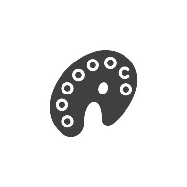 Renk paleti katı vektör simgesi. Bir sanatçının paletinin sembol sembolü. Bu simge, tabela kullanımı ve yaratıcılık eğitimi temalarına uyuyor.