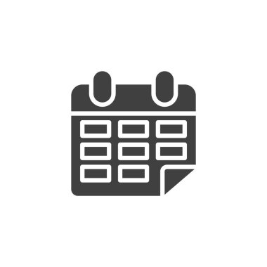 Takvim çizelgesi katı kabartma simgesi. Bir takvimin doldurulmuş vektör simgesi. Bu simge, planlama imzası ve akademik zaman çizelgesi kullanımını destekler.