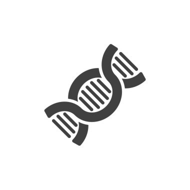 DNA ipliği, katı kabartma simgesi. Çift sarmallı bir yapının doldurulmuş bir simgesi. Bu simge biyoloji işaretini ve genetik eğitim sembolünü temsil eder..