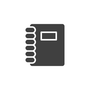 Not defteri spiral katı vektör simgesi. Spiral kaplı bir defter gösteren bir sembol. Bu simge çalışma işaretine ve not alma sembolüne uyuyor.