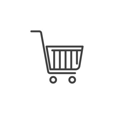 Alışveriş arabası taslak tarzında simge. Bu vektör simgesi iki tekerli klasik bir araba gösteriyor. Dijital depolar için kullanışlı sembol ve alışveriş simgesi.