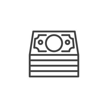 Banknotes yığın çizgisi simgesi basit ana hatlar vektör biçiminde. Finansal işlemlerde kullanılan kağıt para yığınını gösteriyor. Bir para simgesi ve ödeme sembolü.