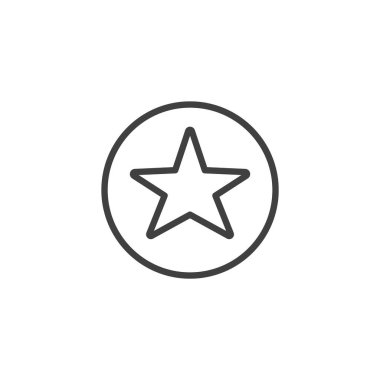 Yıldız derecelendirme çizgisi simgesi ana hatları vektör biçiminde. Vurgulanmış tek bir yıldız gösterir. Ecommerce ürün değerlendirmesi için geri bildirim simgesi ve gözden geçirme simgesi.