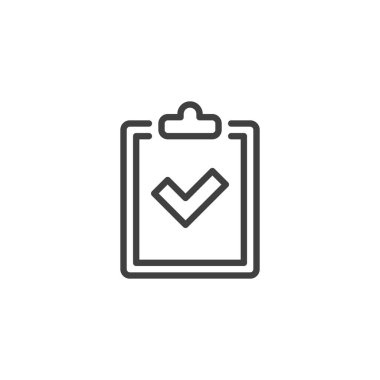 Taslak vektör biçiminde kontrol listesi panosu simgesi. Görev tamamlama ya da onaylama için işaretli bir pano gösterir. Simge ve denetim simgesini listele.