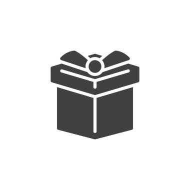 Kalın kabartma şeklinde hediye kutusu simgesi. Hediyeleri, ödülleri ya da ambalajları temsil eden dolu bir ikon. Ekommerce için hediye simgesi ve kutlama sembolü.