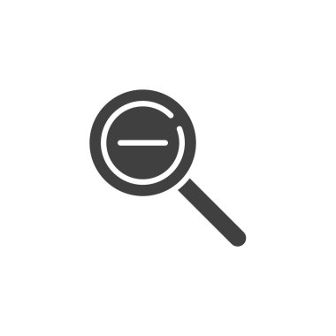 Katı simgeyi kabartma vektör biçiminde yakınlaştır. Eksi işaretli bir büyüteç. Ürün taraması için arama simgesi ve yakınlaştırma simgesi.