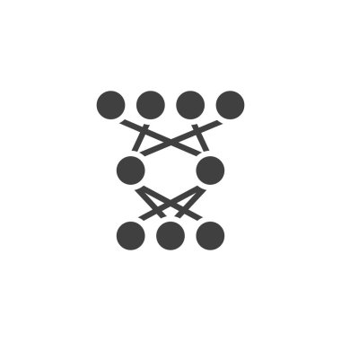 Sinirsel model katı vektör simgesi. Bağlı düğümlerle kabartma biçimi işareti. Bu katı simge, yapay zeka ve veri sistemleri için bir vektör sembolü olarak ideal derin öğrenmeyi temsil eder..