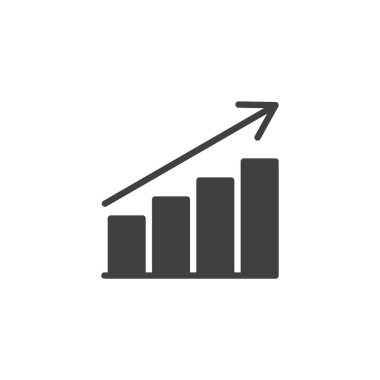 Analitik grafik katı vektör simgesi. Kabartma sembolü yükselen çubukları gösteriyor. Bu somut simge performansı ve yapay zeka verilerini, bir iş vektör simgesini ve sembolü temsil eder..