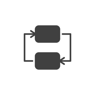 Sinirsel bağlantılar katı vektör simgesi. Kabartma biçimi bağlı blokları gösterir. Bu katı simge yapay zeka mantığını, akıllı bir sistem vektör simgesini ve sembolünü temsil eder..