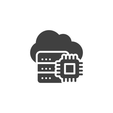 Bulut veritabanı katı vektör simgesi. Yapay zeka depolama sembolü. Bu katı simge akıllı bulut hesaplamasını, bir veri vektör simgesi ve sistem simgesini temsil eder.