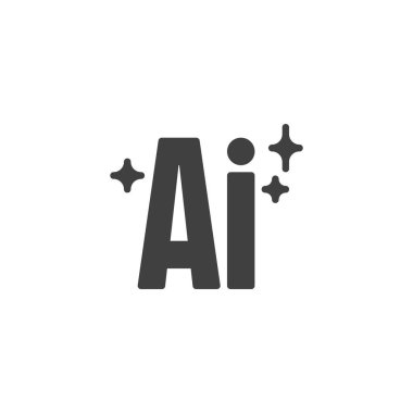 Stilize edilmiş yapay zeka katı vektör simgesi. Parlak harfli sembol. Bu katı simge fütüristik markalaşmayı, akıllı bir teknoloji vektör simgesini ve sembolü temsil eder..