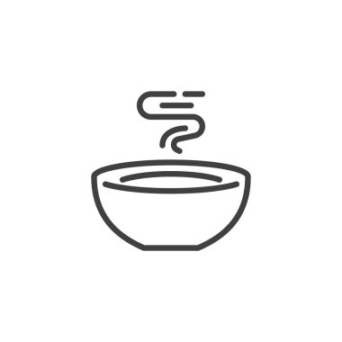 Buhar hatları olan çorba kasesi ikonu. Ana hat vektör simgesini ısıt. Yemek sembolü ve sıcak yemek logosu. Bu simge restoran ve konfor yemek temaları için uygundur.