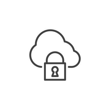 Bulut veri hattı simgesini emniyete al. Bulut depolama korumasını temsil eden asma kilitli bir bulutun ana simgesi. Güvenlik uygulamaları için satır biçimi olan vektör simgesi. Simge sembolü kavramı.