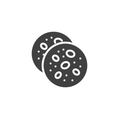 Kurabiyeler, çikolata parçacıklı sert kabartma simgesi. Lezzetli bir tatlı vektör ikonu yemek sembolü. Tatlı işaret ve pişirme kullanımı için harika..