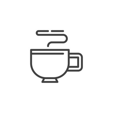 Kahve fincanı çizgisi ikonu. Buhar çizgileri olan taslak vektör simgesi. Bu kafe ikonu içecekler, içecekler ve rahatlama için bir semboldür..