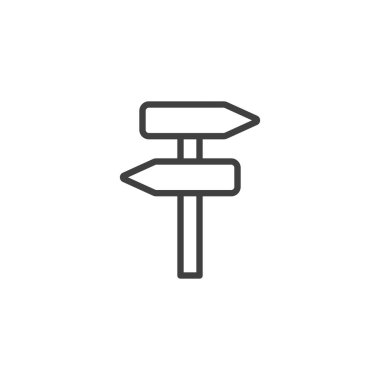 Yol işaret çizgisi simgesi. Yönsel bir gönderinin ana vektör simgesini çiz. Bu simge yollarda yön bulma ve rehberlik için bir seyahat sembolüdür..