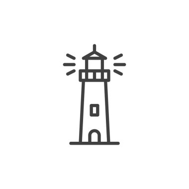 Deniz feneri turizm hattı ikonu. Deniz feneri kulesinin ana simgesi. Bu seyahat simgesi kıyı seyrüsefer ve dönüm noktaları için bir semboldür..