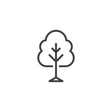 Ağaç silueti çizgi simgesi. Gövdesi ve yuvarlak kubbesi olan taslak vektör simgesi. Orman ve çevre temaları için mükemmel bir doğa sembolü. Satır simgesi biçimi.