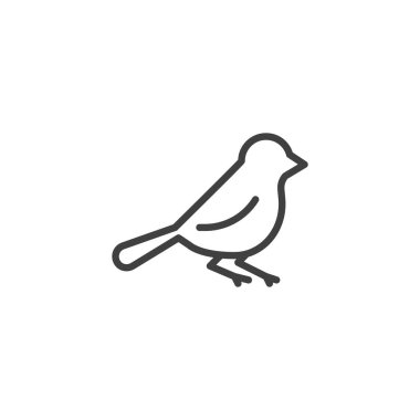 Kuş tünemiş çizgi simgesi. Bir dalda oturan bir kuşun taslak vektör simgesi. Vahşi yaşamın, doğanın ve özgürlüğün barışçıl bir sembolü. En küçük kuş simgesi.