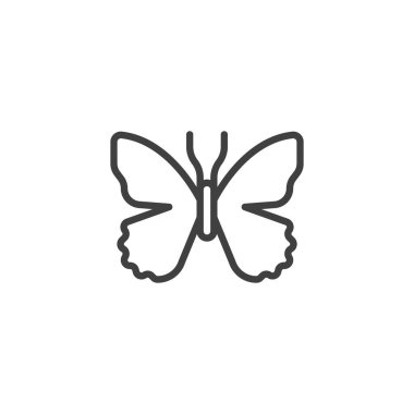 Kelebek böcek çizgisi simgesi. Simetride kanatları olan ana vektör simgesi. Doğa, dönüşüm ve özgürlüğün doğal ve zarif bir sembolü. Kelebek simgesi.