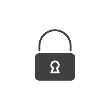 Asma kilit güvenlik simgesi. Kapalı kilidi olan glyph stili vektör işareti, güvenli erişim ve mahremiyet için simge olarak mükemmel. Bu simge dijital koruma temaları için idealdir.