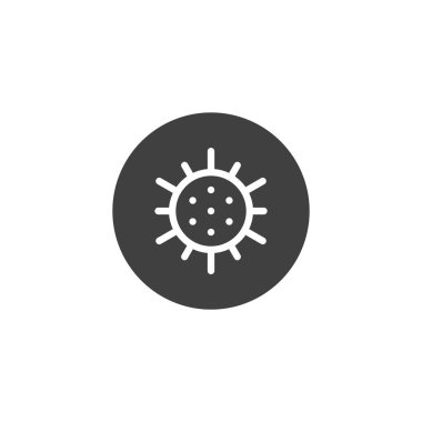 Virüs parçacığı tehdit simgesi. Siber enfeksiyon uyarıları için glyph stili vektör simgesi. Bu simge kötü amaçlı yazılım, tehdit ve dijital kirliliğe benziyor.