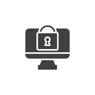Giriş güvenlik ekranı simgesi. Giriş korumasını sembolize eden asma kilitli bir monitörün sembolü. Bu simge kullanıcı kimlik denetimi için idealdir.