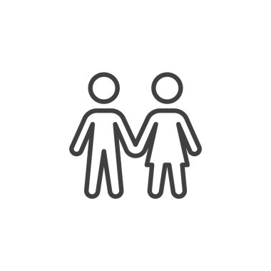İki çocuğun yan yana durduğu çizgi vektör çizgisi simgesi. Kardeşler, aile bağı ya da minimalist tasarım ile kardeş ilişkileri için sembol.
