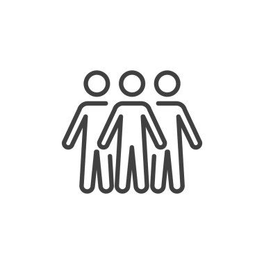 Çoklu yetişkinleri bir arada gösteren taslak vektör çizgisi simgesi. Topluluk ve takım çalışması gruplar, birlik ve sosyal bağlar için bir semboldür. Minimalist simge biçimi.