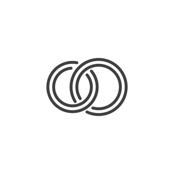 Line outline icon of two interlocked rings. Vector symbol for marriage, wedding, and romantic partnership. Clean minimalist icon for love and unions.