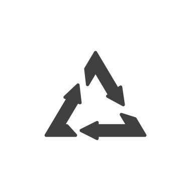 Oklar geri dönüşüm simgesi. Dairesel ok üçgenli glifli vektör simgesi. Bu katı simge yeniden kullanım ve eko işaretleri için ideal bir simgedir.