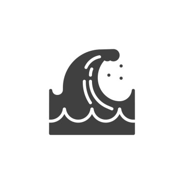 Okyanus dalgası katı ikonu. Kıvrımlı kabartma vektör simgesi. Deniz yaşamı, su ve plaj sembolleri için sağlam bir simge.