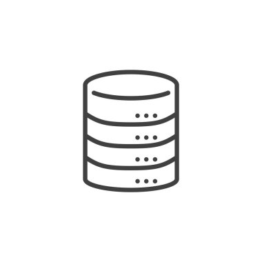 Silindirik şekilli veritabanı çizgisi simgesi. Ana hat vektör simgesi, veri depolama ve bilgi sistemlerini analitikte bir sembol olarak temsil eden imza.
