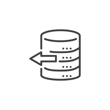 Veri Aktarma satırı simgesi ve ok veritabanı dışında. Taslak vektör simgesi, sistemlerden bilgi indirmeyi veya çıkarmayı sembolize eden bir simge olarak imzala.