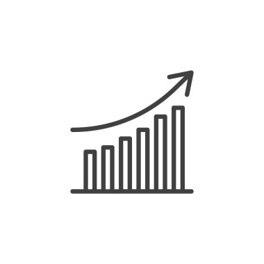 Eğim Analiz Çizgisi simgesi yukarı doğru ok grafiğiyle. Ana vektör simgesi, büyümeyi, başarıyı ve analitik sembol olarak iş gelişimini temsil eden işaret.