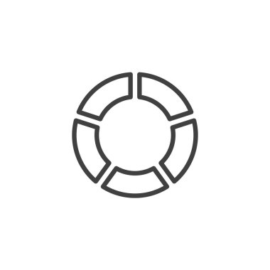 Dairesel şekli segmentli diyagram çizgisi simgesi. Taslak vektör simgesi, görsel bir sembol olarak bilgi dağılımını ve veri segmentlerini sembolize eden imzalayın.